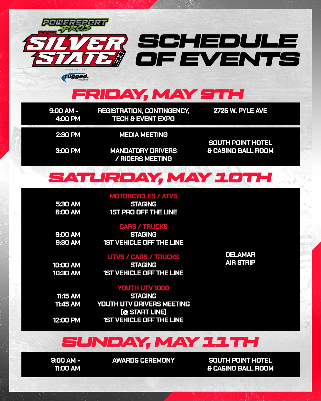SS300 schedule of events